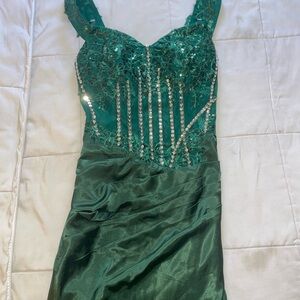 Boutique Emerald Green Embellished Prom Dress